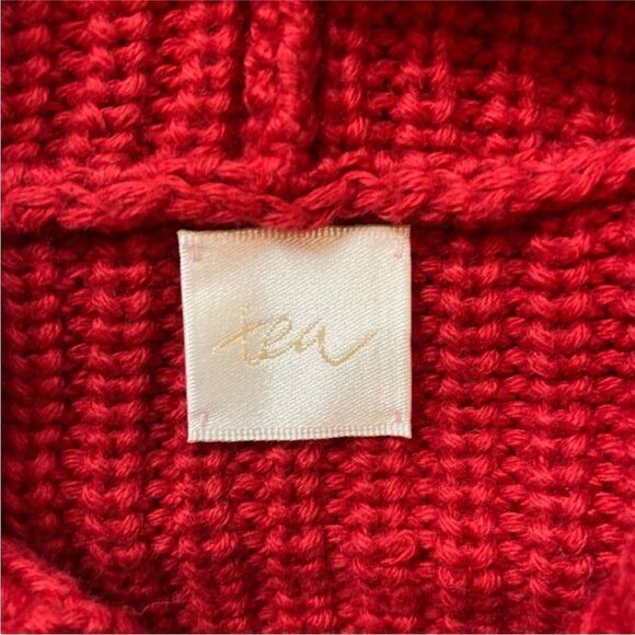 Tea Collection Kids Red Hooded Long Sleeve Button Up Knit Sweater - Picture 3 of 6